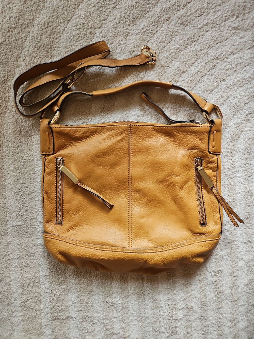 Makowsky Camel Pebbled Leather Convertible Hobo Crossbody Shoulder Bag